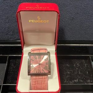 Peugeot Quartz Stainless Steel Back Pink Genuine Leather Band Ladies Watch